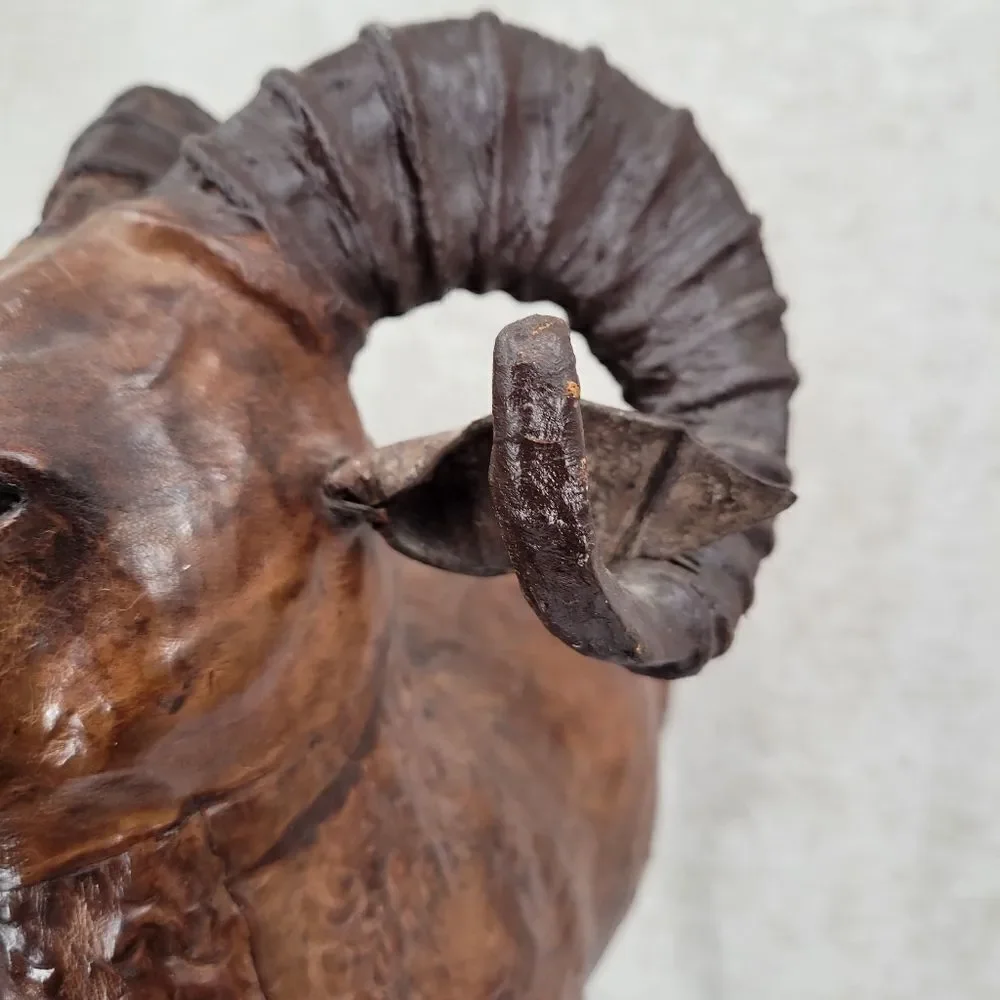 Vintage Tooled Leather Ram Sculpture Folk Art Perfect for your Cabin Lodge Ranch